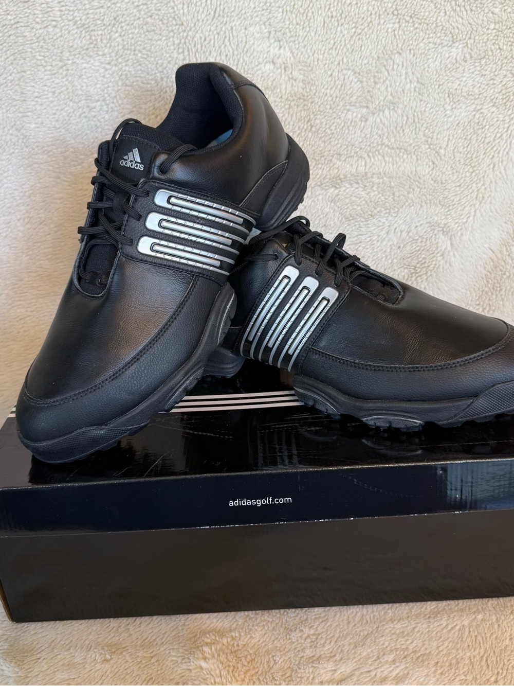 adidas Black Athletic Golf Shoes with Silver Accents